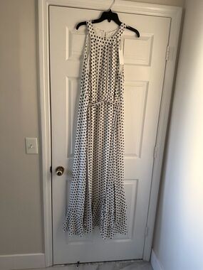 Calvin Klein White Maxi Dress with Black Polka Dots